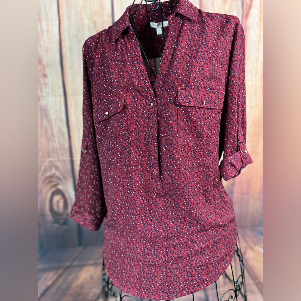 SKIES ARE BLUE NWT V-neck Blouse with Tiny gold buttons. Sleeves can be rolled.